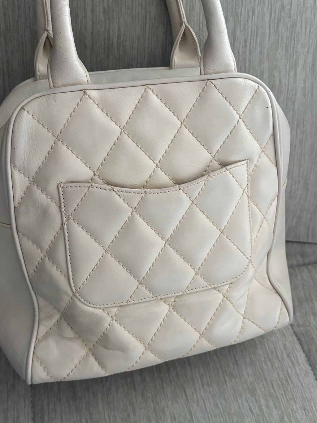 White Chanel vertical bowling bag