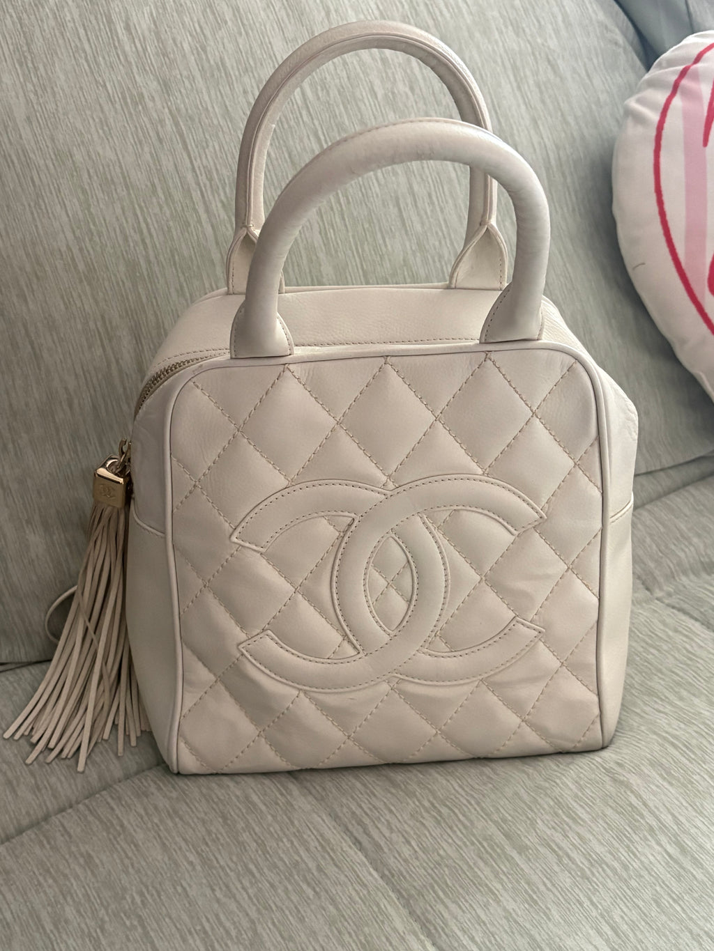 White Chanel vertical bowling bag