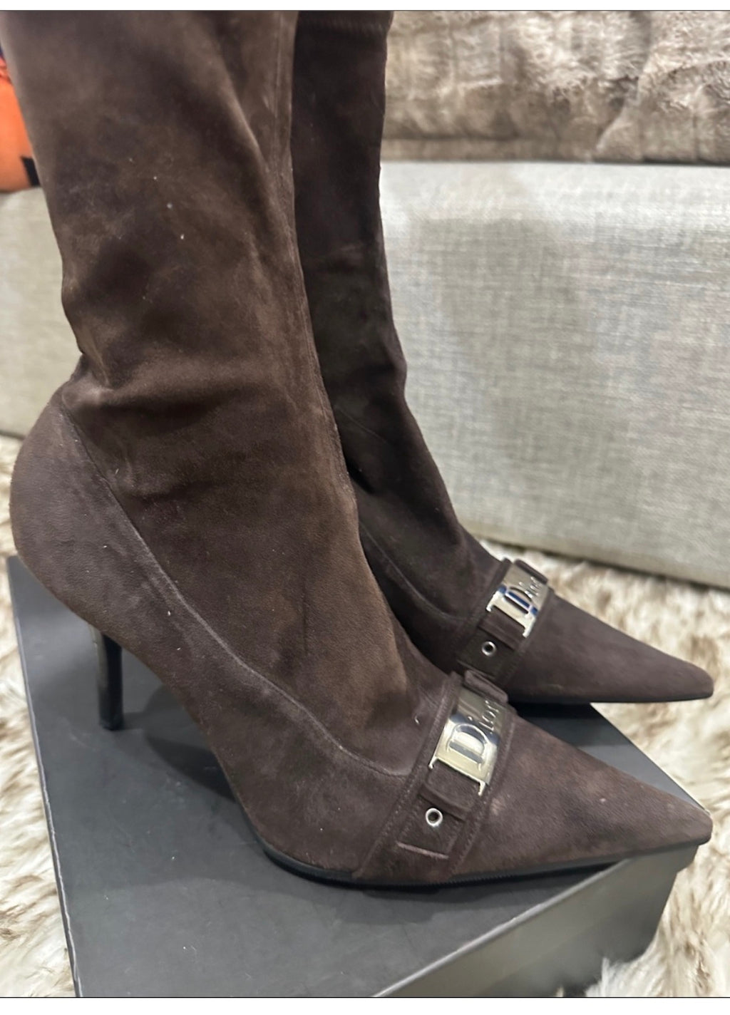 Dior suede logo plaque boots